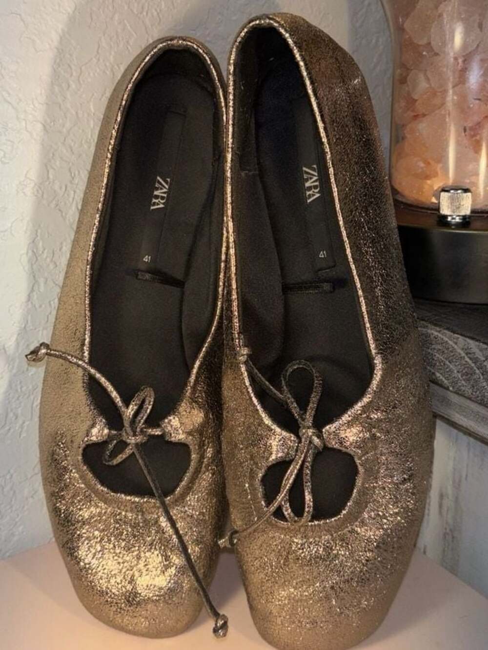 O2: Zara Metallic Gold Square Toe Ballet Flats Size 41 (10 - 10.5)
